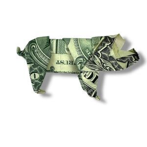 Origami Pig Folded Dollar Bill Artsy Gift Easter Basket Handmade Farm Animal